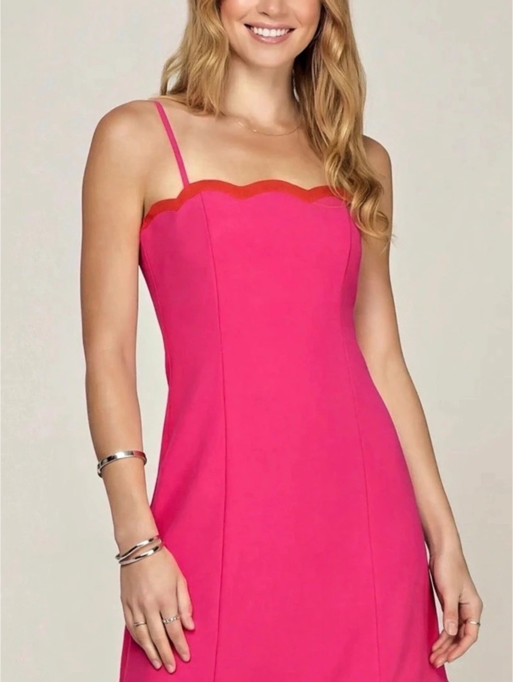 Red Dress Mod About You Red & Pink Cotton Contrast Scallop Mini Dress Scallop NW